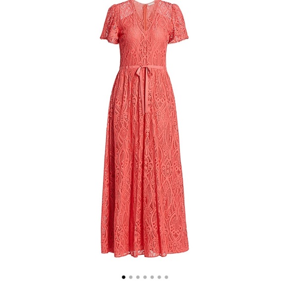 ML MONIQUE LHUILLIER Laser Lace Dress Coral - Picture 7 of 13